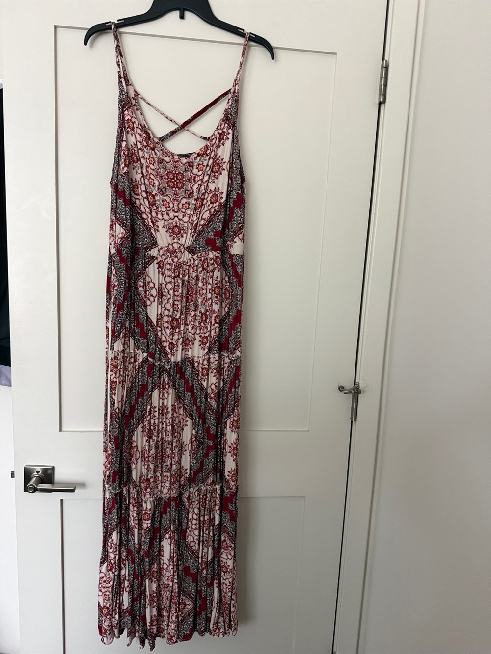 Torrid. Size 2X.  Boho Red Patterned Maxi Dress with Crisscross Back